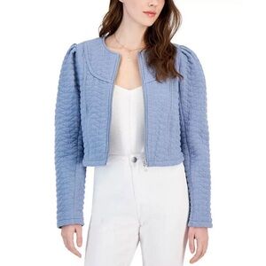 Avec Les Filles Quilted Puff-Shoulder Zip-Front Jacket Women's XS Dusty Blue